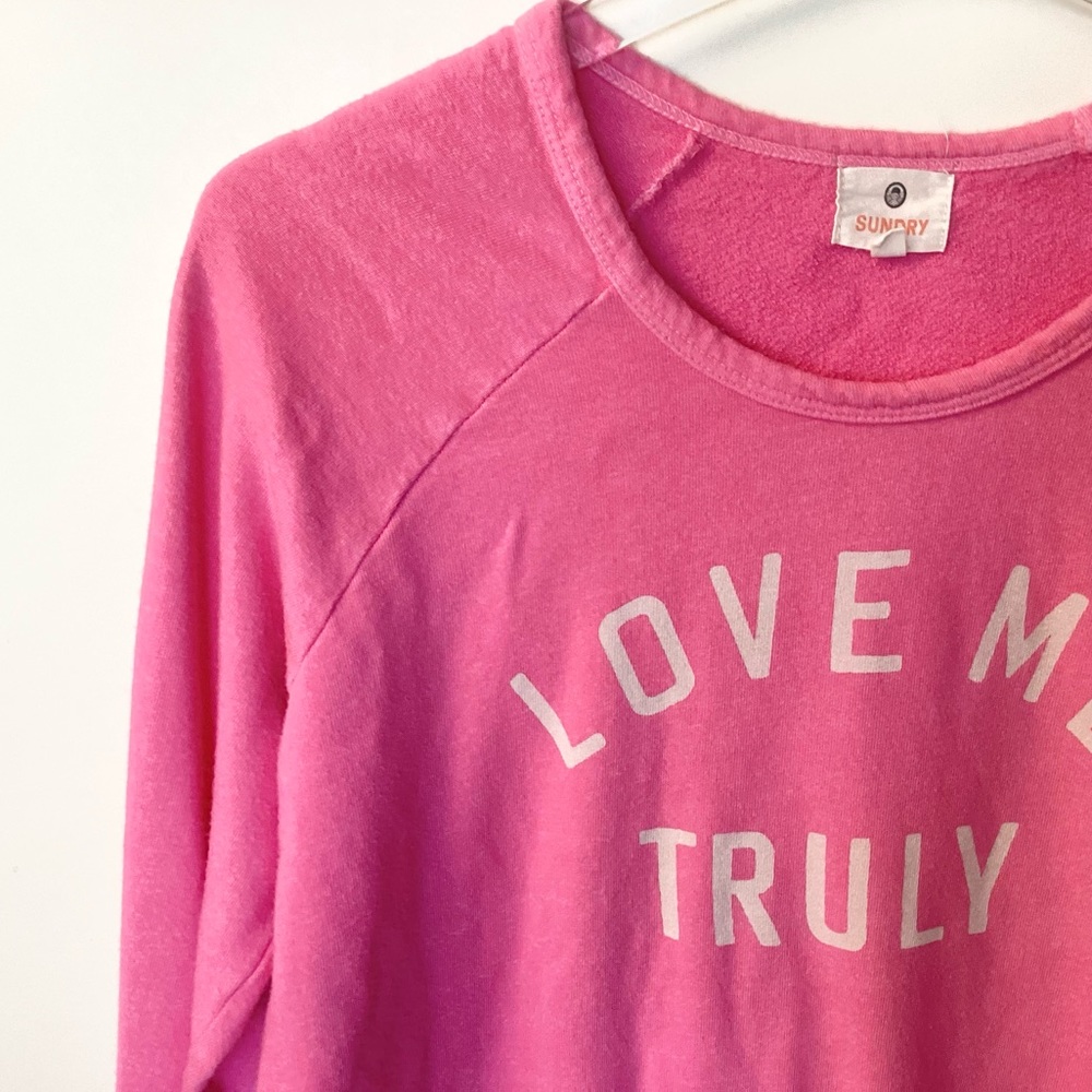 Sundry Love Me Truly Raglan Pullover Sweatshirt - Pink - M - Picture 3 of 7